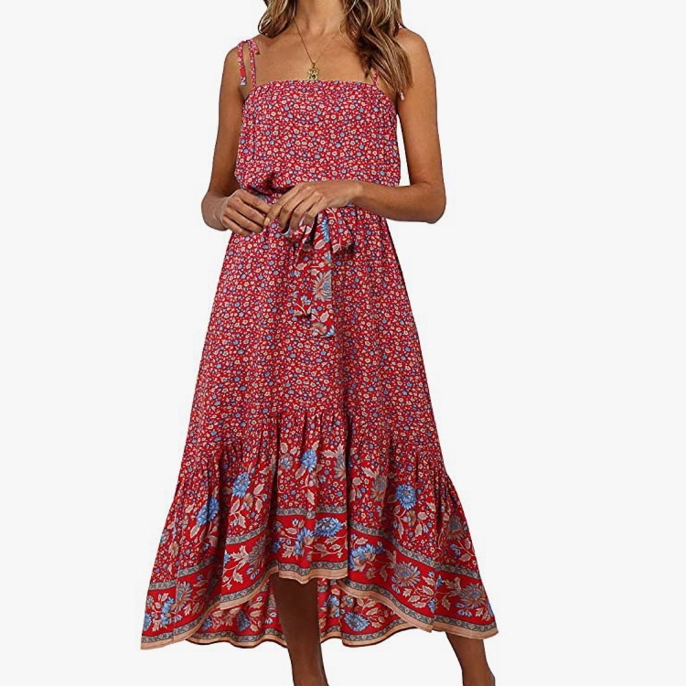 Super cute beach/flowy red floral dress